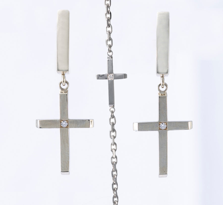 Set of cross earrings and bracelet