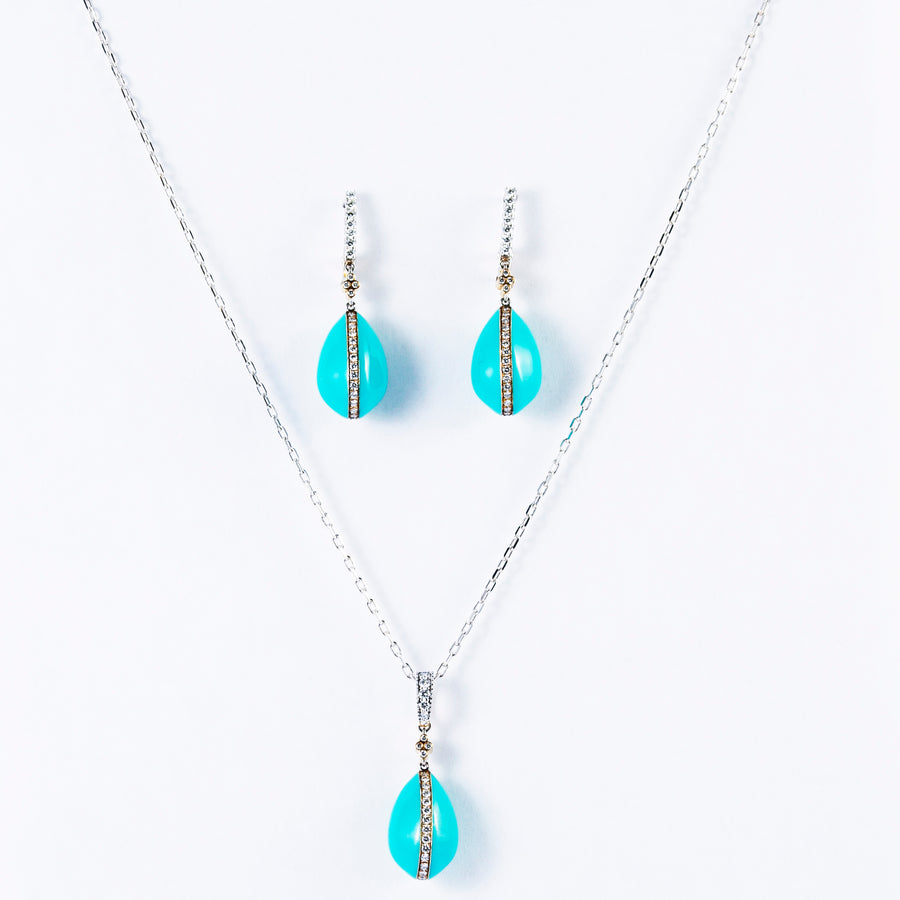 Set of earrings and necklace with Turquoise enamel (single copy)