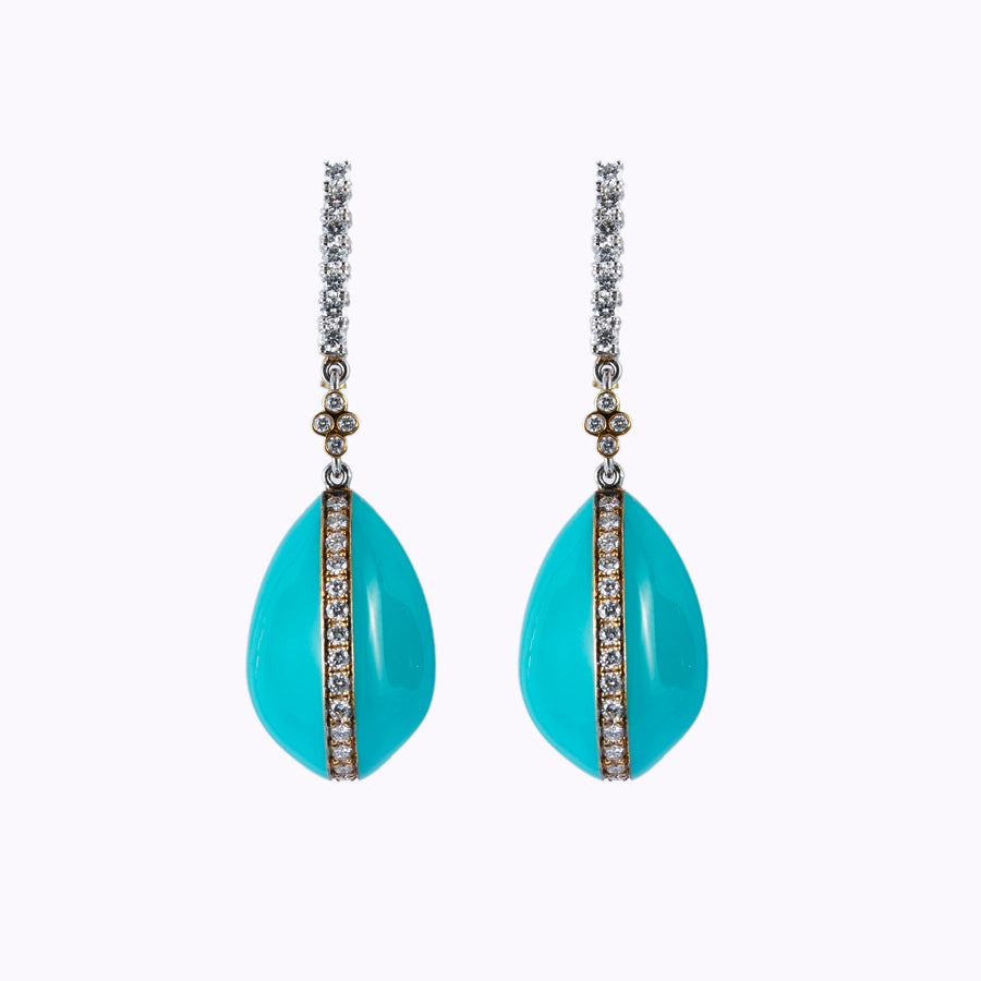 Set of earrings and necklace with Turquoise enamel (single copy)